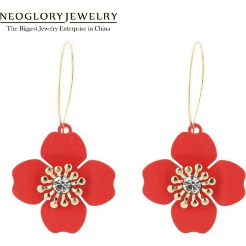 Neoglory Bright Color Flower Shape Crystal Hoop Earrings For Women Korean Design Fashion Bijoux For Party Gift For Girl Friend