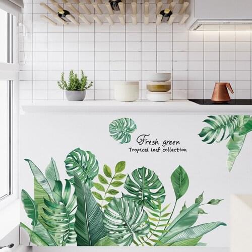 [SHIJUEHEZI] Green Plant Leaves Wall Stickers DIY Tree Leaf Mural Decals for Living Room Bathroom Kitchen Home Door Decoration