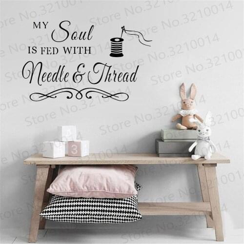 Sewing Craft Room Soul NeedleThread Saying Vinyl Wall Decals Quote Art Decor Wall Sticker Bedroom Living Room Vinyl Decal PW314