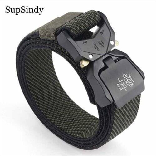 SupSindy Military Army Combat Men Stretch elastic nylon Tactical belt Aluminum alloy buckle Canvas Training Waistband male strap