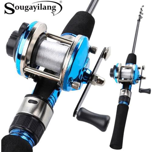 Sougayilang 1.2m Mini Ice Telescopic Carbon Ice Fishing Rod with Trolling Reel Combo Portable Ice Fishing Reel Pole Sets Tackle