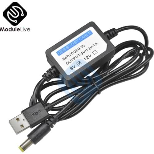 DC-DC 5V to 9V 12V 1A Step Up Boost Line USB Booster Power Converter Adapter Module USB DC Cord Plug 5.5x2.1mm Wire length 1.3M