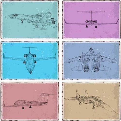 Aircraft Structure Analysis Fighter Vintage Metal Signs Tin Poster Retro Painting Pub Bar Wall Decorative Home Decor 20X30cm
