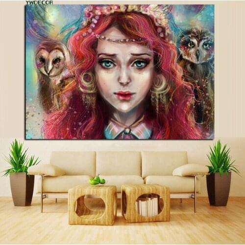 YWDECOR HD Print Red Hair Blue Eyes Anime Gallery Fantasy Girls Oil Painting on Canvas Poster Picture Wall Art for Living Room