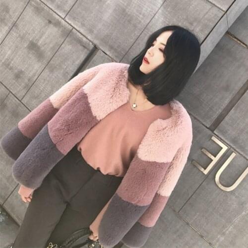 2021 Autumn Winter Female Jacket Coat New Slim Vintage Faux Fur Coat Soft Imitation Rabbit Short Splicing Fur Outwear