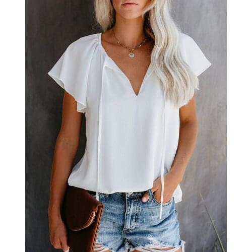 Womens Blouses Summer Casual Tie Front Shirts Solid Color Blouse Womens Clothing 2021 Blusas Y Camisas Femme Y2k Tops
