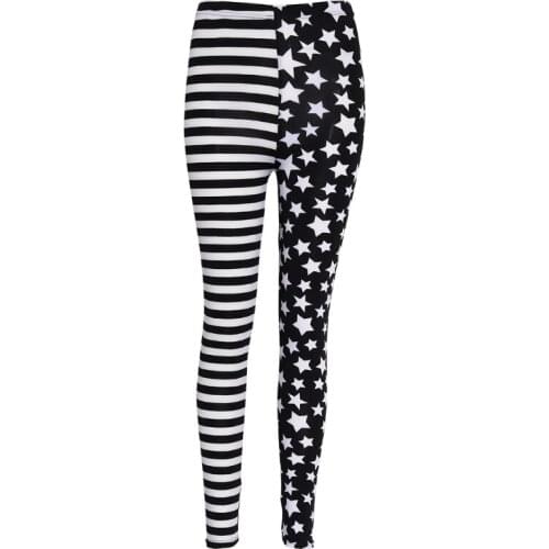 Women Stripe+Stars Tights Leggings Elastic Waist Stretch Pencil Pants Jeggings E56D