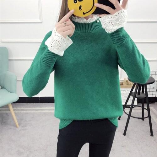 SWEATER WOMEN NEW FASHION PULLOVER LACE PATCHWORK SPRING AND AUTUMN WINTER LONG SLEEVE LOOSE PULLOVERS SWEATERS VESTIDOS LXJ660