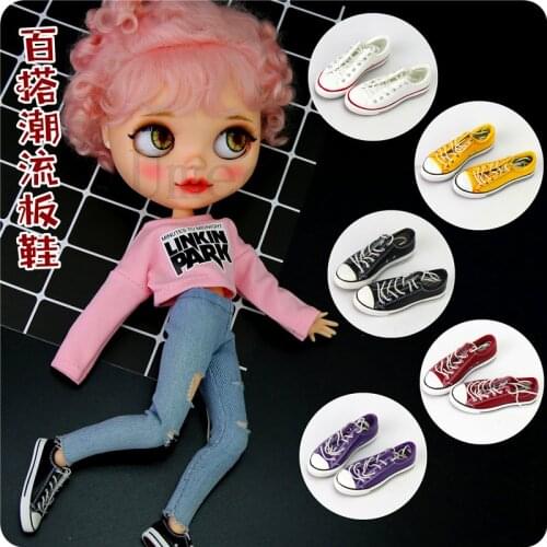 1 Pair High Quality 4.5cm Outer Lenght Blyth Doll Canvas Shoes for Kurhn, Licca, Azone Doll Shoes Accessories