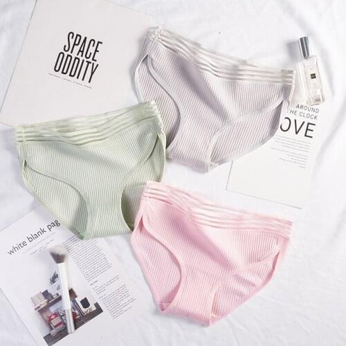 1PC 100% Cotton Hollow Striped Womens Panties Briefs Low Waist Soft Female Underwear Skin-friendly Underpants Lady Intimates