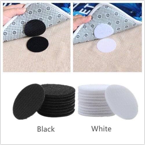 10pcs/set Round Tape Fastener Sticker Self Adhesive Strong White Black Hook Loop For Bed Sheet Sofa Carpet Anti Slip Mat 53mm