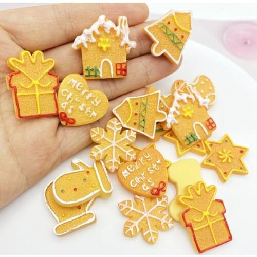 10Pcs/Lot Cute Mini Simulation Biscuit Christmas Series Flatback Resin Kawaii Scrapbooking Embellishments Diy Accessories E66