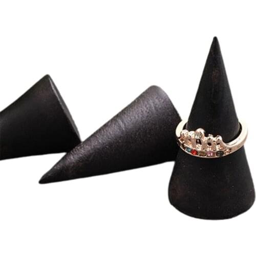 2PCS Cone Shaped Organizer Stand Natural Wooden Ring Holder Jewelry Display