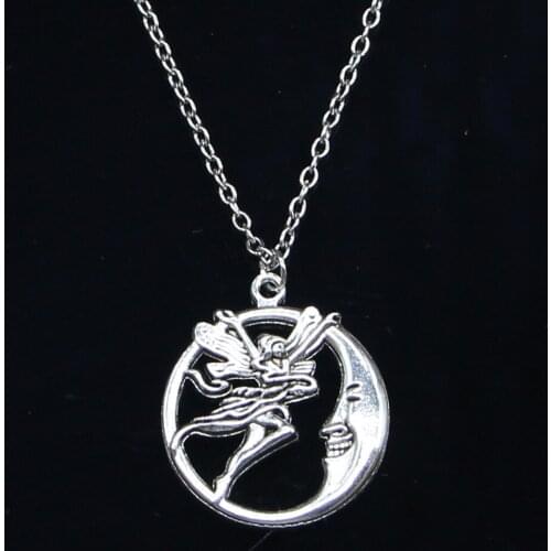 20pcs New Fashion Necklace 31x26mm circle moon angel Pendants Short Long Women Men Colar Gift Jewelry Choker