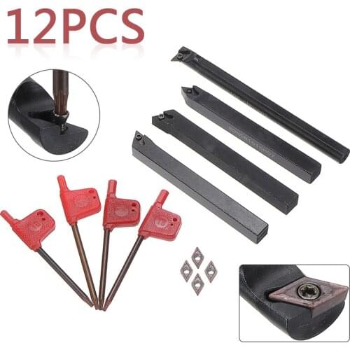 4Pcs 10mm Shank Boring Bar LatheTurning Tool Holder + 4Pcs DCMT0702 Carbide Inserts Blades with Wrenches For CNC Machine