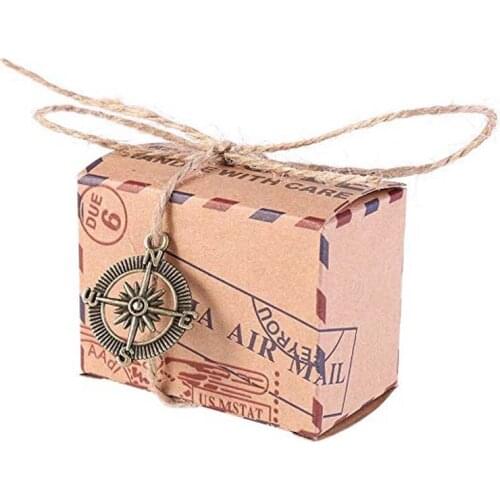 5pcs Vintage Kraft Paper Candy Box Chocolate Gift bag for Travel theme Wedding bridal Baby Shower retirement Graduation Favor