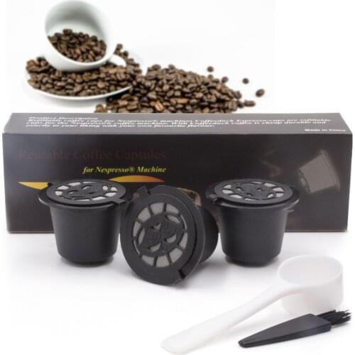 6PCS Reusable Coffee Capsules Cup With Spoon Brush Black Refillable Coffee Capsule Refilling Filter Coffeeware Gift