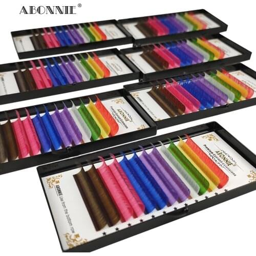 Abonnie Rainbow Colored Eyelashes Extension Premium Individual Mink Colorful Lashes Tray 8Colors Mixed All Size Cilios