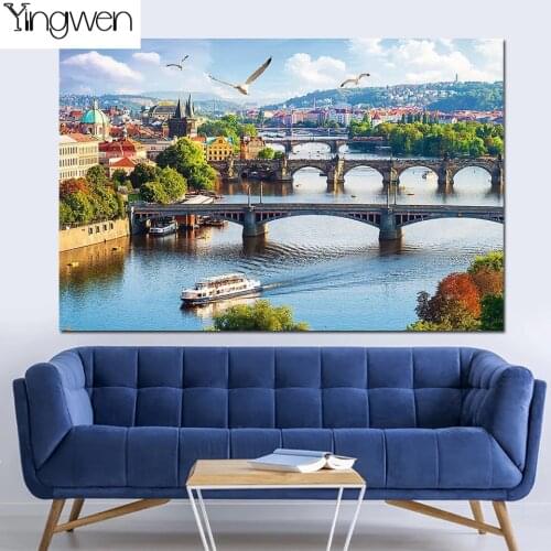 Prague River Scape 5D Diy Diamond Painting Full Kits Beads Embroidery NEW Picture Mosaic Wall Art Landscape Home Decoration Gift