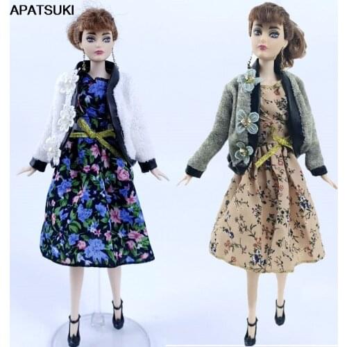 Elegant Coat Countryside Floral Dress For Barbie Doll Outfits Handmade Clothes Set for 1/6 Doll Accessories Kids Toy