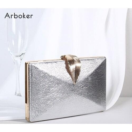 Elegant Ladies Evening Bags Women Gold Clutch Bridal Wedding Party Handbag Chain Leaf Lock Purse Mini Day Clutches Hand Bag