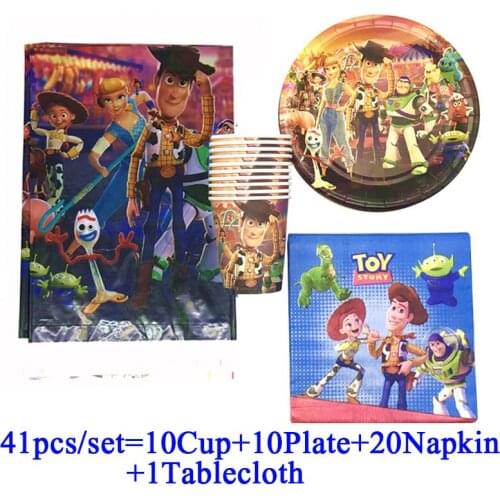 Toy Story 4 Buzz Light Year Party Boys Theme Birthday Party Supplies Paper Plate+Cup+Napkin+Tablecloth Disposable Tableware Set
