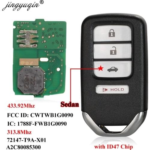 Jingyuqin 4BTN Smart Remote Sedan Car Key 433.92/313.8Mhz For Honda City 2015-2016 Accord NCF2952X ID47 Chip 72147-T9A-X01