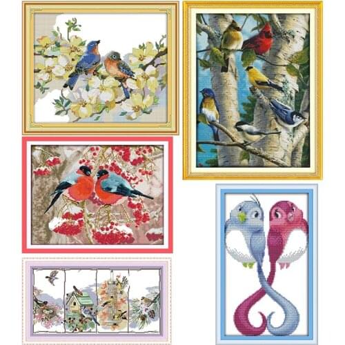 Joy Sunday Cross Stitch DIY Cross Stitch Kit11&14CT Love Birds Patterns Counted Cross-Stitch Printed Canvas Wall Home Decor&Gift