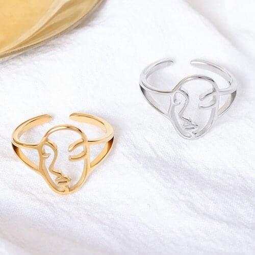 Titanium Steel Hip Hop Punk Size 7 Hollow Face Rings for Women Girl Trendy Jewelry Dating Ring Accessories Bague Femme WholeSale