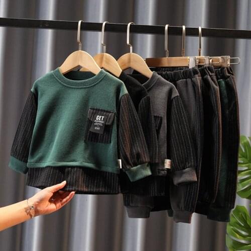 New 1-4yrs boy suit spring autumn baby kids cotton suit sports stitching boy suit long sleeve T-shirt + pants