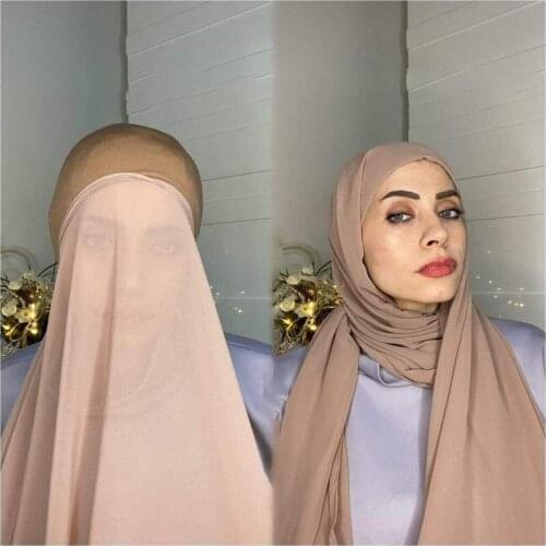 Instant Hijab With Bottoming Cap Chiffon Scarf Womens Thin Veil Breathable Head Wrap Turban