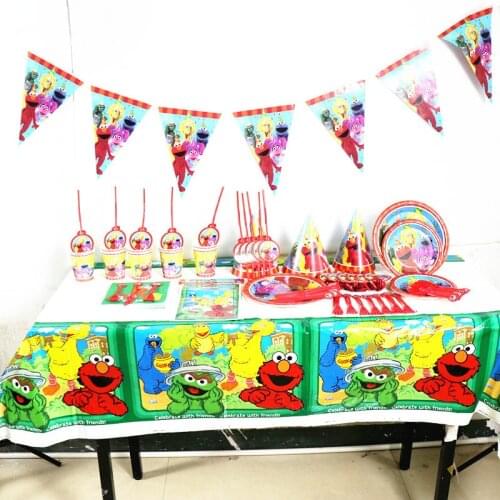 Cartoon Sesame Street ELMO Birthday Party Decorations Cups Plates Disposable ELMO Hats Tablecloth Napkin Kids Birthday Supplies