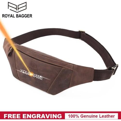 Royal Bagger Men Crazy Horse Leather Waist Pack Shoulder Bag Retro Genuine Cowhide Chest Bags Outdoor Sport Cycling Phone Pocket