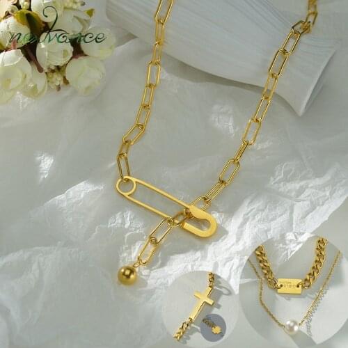 Nextvance Necklace Stainless Steel Pearl Flowers Cuban Cross Brooch Pendant Necklaces For Women Jewelry Anniversary Gift