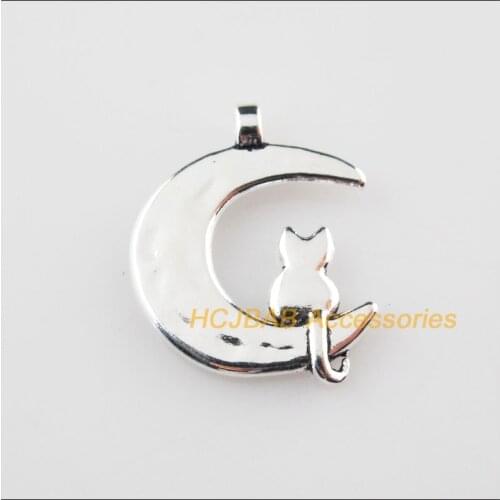 15 New Moon Animal Cat Tibetan Silver Tone Charms Pendants 17.5x22mm