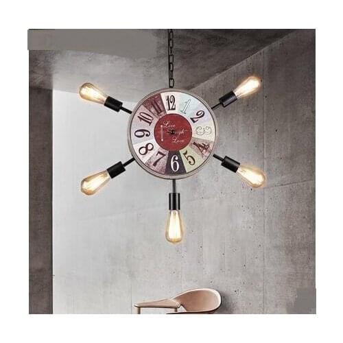 Nordic Retro 5 Clock Pendant Lights Simple Living Room Restaurant Clothing Shop LOFT Decorative American Pendant lamps