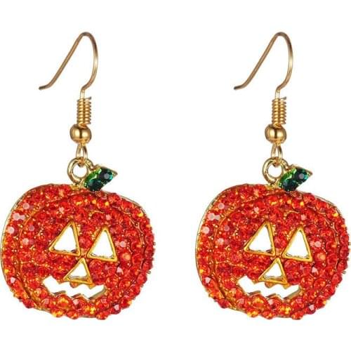 European and American Rhinestone Earrings hot selling personality Halloween Pumpkin Earrings exaggerated Rhinestone Earrings