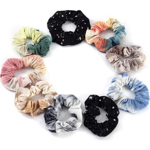 Geebro 3PCS Colorful Thread Women Scrunchies Tie dye Hair Scrunchie Elastic Hair Bands Dot Headwear Ponytail Holde Ties Rope