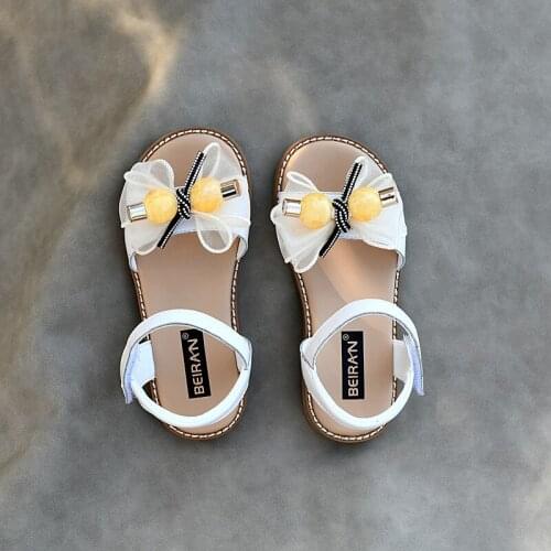 Summer Girls Sandals Fashion Crystal Ball Bow Baby Garden Shoes Genuine Leather Kids Childrens Casual Sandals 6T