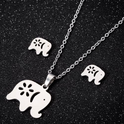 Elephant Earrings Necklaces Jewelry-Sets For Women Kids Gift Stainless Wedding Jewelry Dubai Wedding African Jewelry Sets