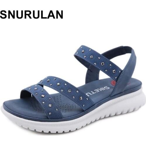 SNURULAN Fashion Rhinestones Womens Sandals New Summer Casual Beach Shoes For Women Comfort Ladies Wedges Shoes Large Size