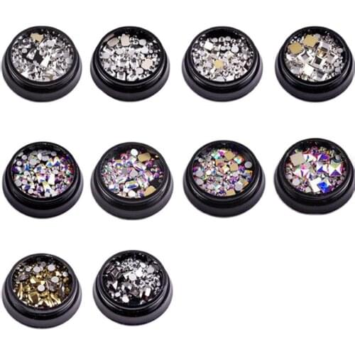 1pot=50pcs Flatback Rhinestones Multi-facted Decor Gems 2-9mm SS3-12 Glass Crystal Gold,AB,Grey Nail 3D Jeweley Rhinestones ZR03