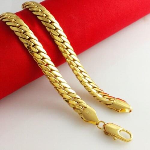 Thick Mens Jewelry Yellow Gold Filled Herringbone Chain Necklace 24