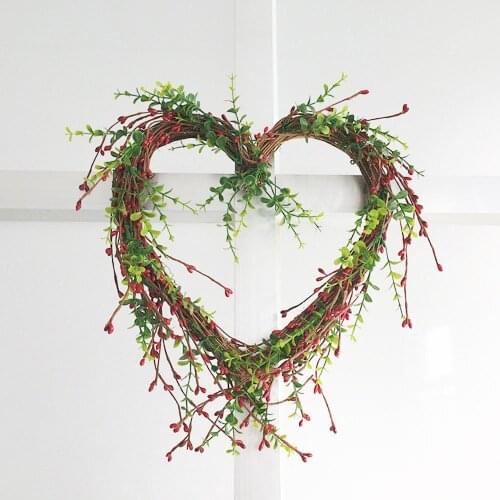 Heart Wreath Handmade Natural Grapevine Wreath Rustic Twig Red Berry Wreath For Valentine’s Day Wedding Party Christmas