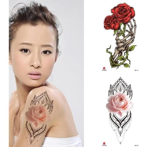 Flower Temporary Tattoo Stickers Animal Skull Tattoo Stickers Fake Tattoo for Woman Deer Arm Tattoo Body Art Makeup Waterproof