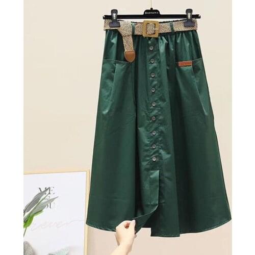 Single-breasted Skirt Female Slit 2021 Spring And Autumn New Fashion High Waist Mid-length Workwear A-line Skirt With Belt