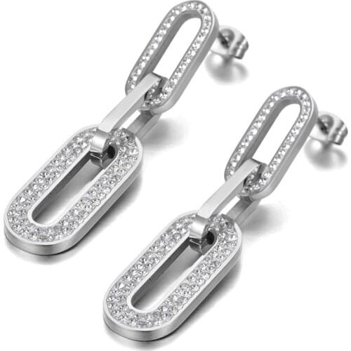 Fashion Original Design Titanium Steel Geometry Thick Chain Earrings Bohemia CZ Crystal Party Jewelry For Women E20139