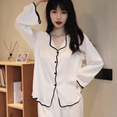 2021 New Spring Summer Ice Silk Womens Pajamas Sets Silk Loose Cardigan Thin Color Nightwear Home Wear Sexy Sleepwear Nightgown