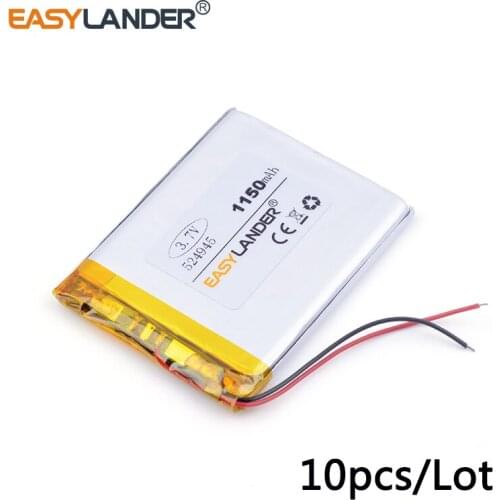 10pcs /Lot 3.7v lithium Li ion polymer rechargeable battery 524945 1150mah with Protection Board For MP4 PSP GPS Tablet PCs PDA