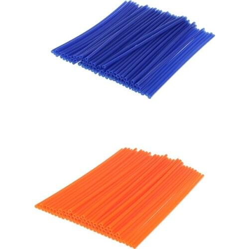 144 Pcs Universal Motocross Wheel Rim Spoke Wraps Skins Cover Orange+Blue